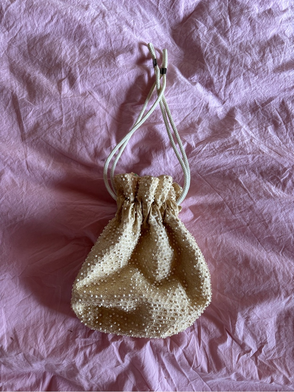 Vintage Cream Reversible Drawstring Mini Bag